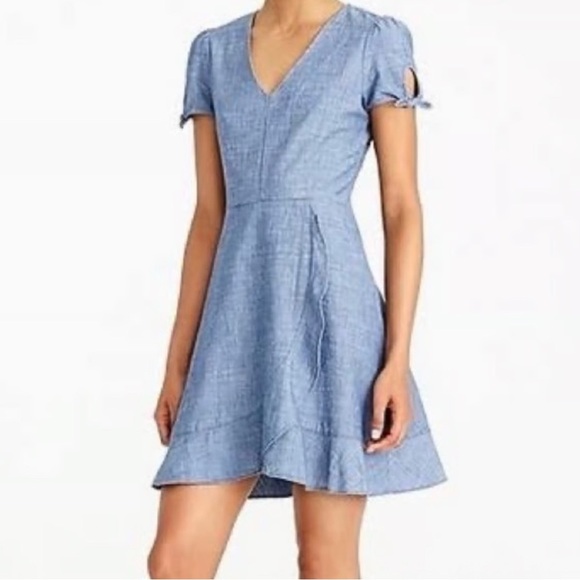 J. Crew Blue Buttoned A-Line Chambray Faux-Wrap Mini Dress Size 2 - Picture 1 of 6